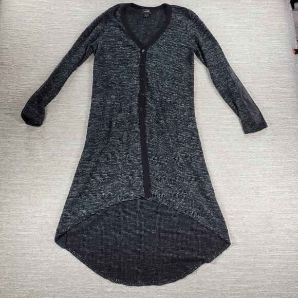 Red 23 Longline Cardigan Sweater Leather Sleeve Contrast Black Made USA Women M - Picture 15 of 16